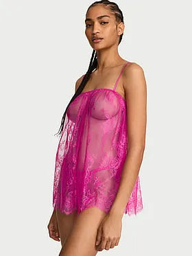 Rose Lace Straight-Neck Babydoll Set