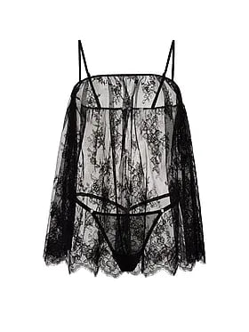 Rose Lace Straight-Neck Babydoll Set