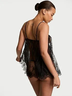 Rose Lace Straight-Neck Babydoll Set