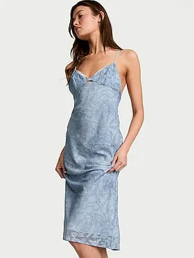Denim Jacquard Shine Midi Slip Dress