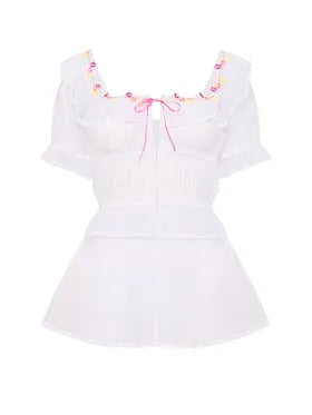 Butterflies Embroidery Tulle Short-Sleeve Babydoll Set