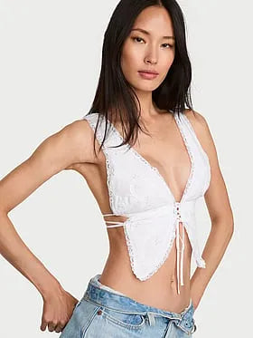 Butterfly Eyelet Tie-Back Crop Top