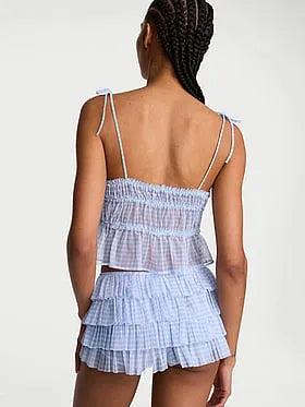 Gingham Chiffon Cami & Ruffled Short Set