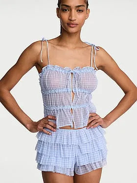 Gingham Chiffon Cami & Ruffled Short Set