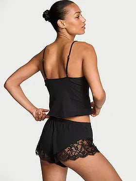 Pointelle Rib Lace-Trim Cami & Short Set