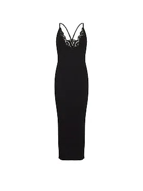 Pointelle Rib Lace-Trim Maxi Slip Dress