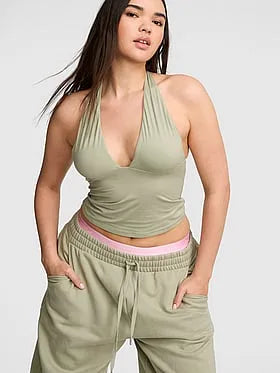 PINK Base Stretchâ¢ Plunge Halter Top