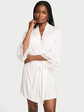 SoSoftâ¢ Modal Lace-Trim Bridal Short Robe