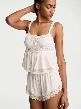 SoSoftâ¢ Modal Lace-Trim Bridal Cami Set