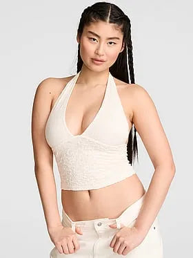 PINK Base Lace Plunge Halter Top