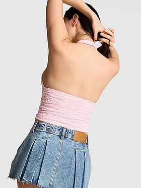 PINK Base Lace Plunge Halter Top