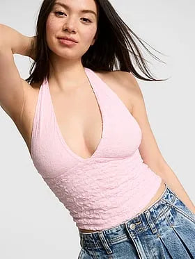 PINK Base Lace Plunge Halter Top
