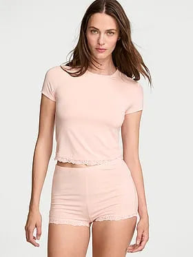 SoSoftâ¢ Modal Lace-Trim Tee & Shortie Set