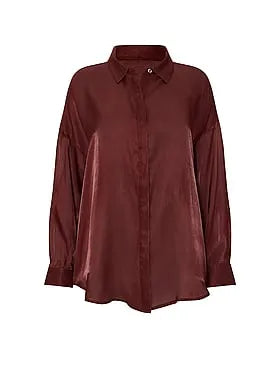 Luxe Sheer Satin Button-Front Shirt
