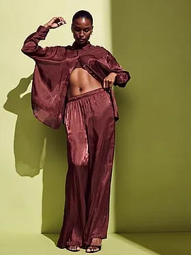 Luxe Sheer Satin Button-Front Shirt