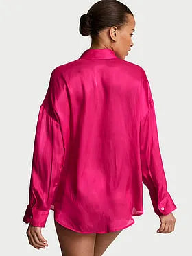 Luxe Sheer Satin Button-Front Shirt