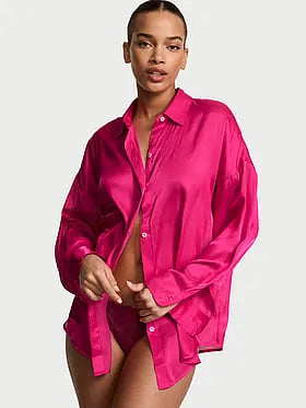 Luxe Sheer Satin Button-Front Shirt