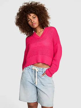 Crochet V-Neck Hoodie