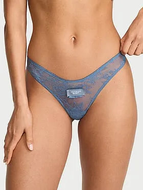 Rose Lace Denim Patch Thong Panty