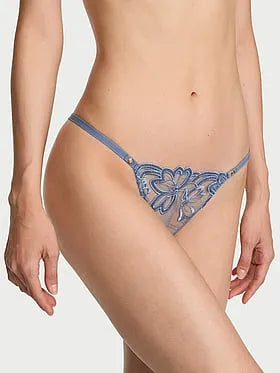Denim Embroidery Adjustable V-String Panty