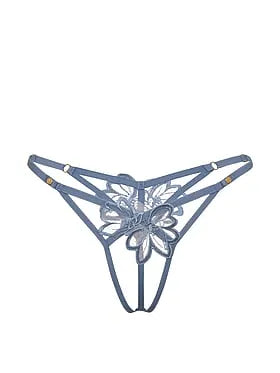 Denim Embroidery Peekaboo V-String Panty