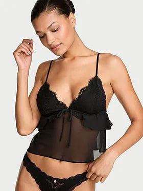 Lace & Chiffon Flutter Triangle Bra Top