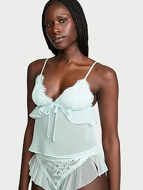 Lace & Chiffon Flutter Triangle Bra Top