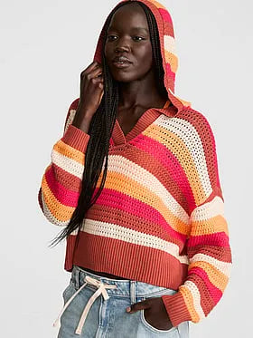 Crochet V-Neck Hoodie