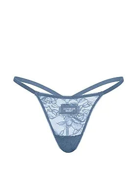 Rose Lace Denim Patch Lace V-String Panty