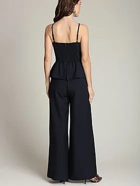 Bow-Front Peplum Wide Leg Jumpsuit