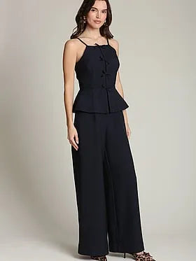 Bow-Front Peplum Wide Leg Jumpsuit