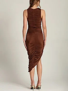 Draped Body-Con Cowl Neck Dress