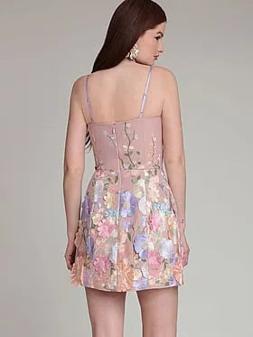 Floral AppliquÃ© Embroidered Mini Dress