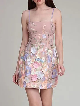 Floral AppliquÃ© Embroidered Mini Dress