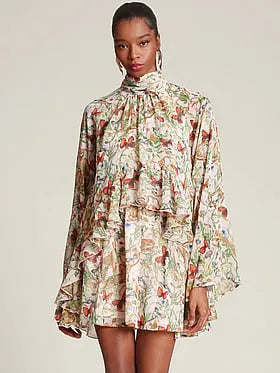 High-Neck Ruffle Mini Dress