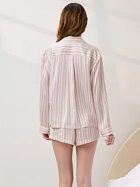 Washable Silk Button Up Long-Sleeve Short Set
