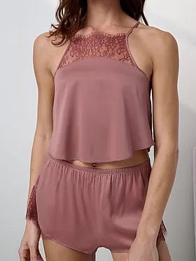 Washable Silk Lace Cami Short Set
