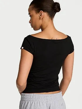 Stretch Cotton Fitted Boatneck Tee