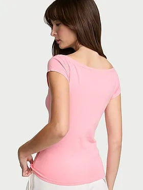 Stretch Cotton Fitted Boatneck Tee