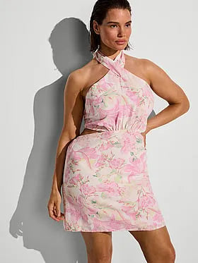 Beachwear Linen Halter Tie-Back Mini Dress