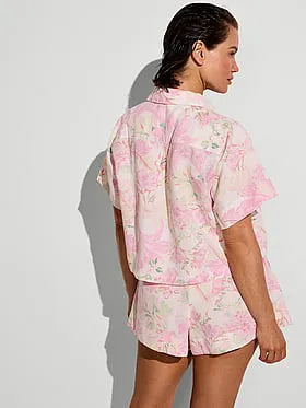 Beachwear Linen Boxy Short-Sleeve Top