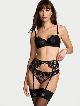 Pop Floral Embroidery Garter Belt