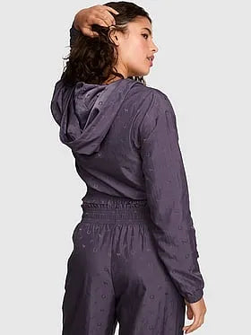 Logo Jacquard Smocked Hooded Jacket