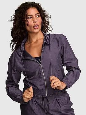 Logo Jacquard Smocked Hooded Jacket