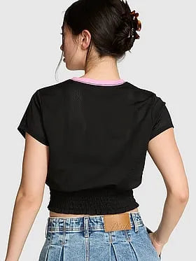 Goal-Getter Mesh Smocked-Hem Tee