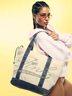 PINK by Frankies Bikinis Canvas Tote Bag