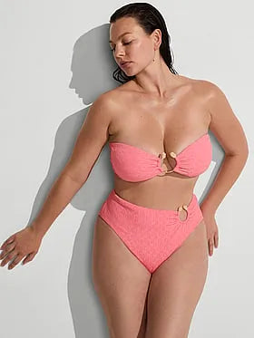 Beach Hoops Textured Jacquard High-Waist Full-Coverage Bikini Bottom