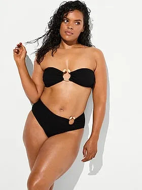 Beach Hoops Textured Jacquard High-Waist Full-Coverage Bikini Bottom