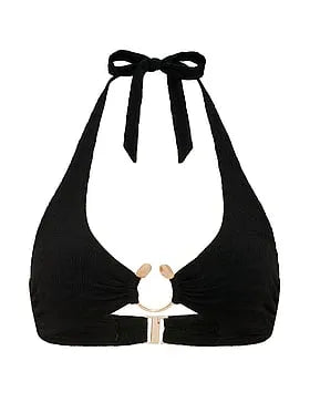 Beach Hoops Textured Jacquard Halter Bikini Top