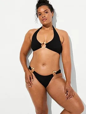 Beach Hoops Textured Jacquard Halter Bikini Top